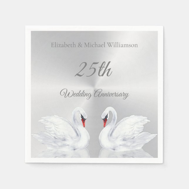 Swans Silver custom 25th Wedding Anniversary Napkin (Front)