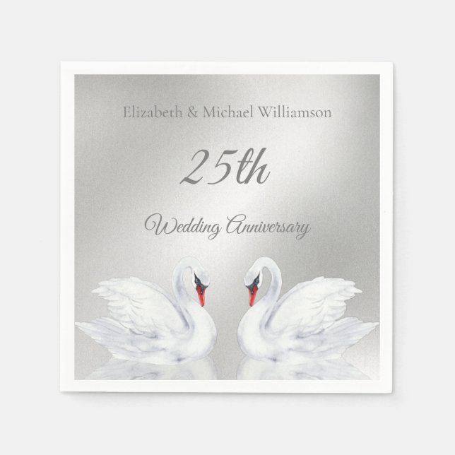 Swans Silver custom 25th Wedding Anniversary Napkin (Front)