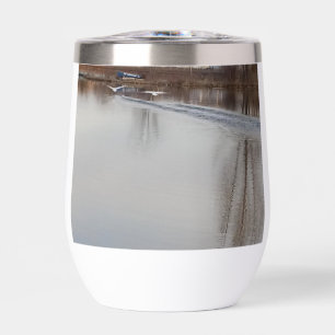 Swans Taking Off in Flight Stemless Wine Tumbler