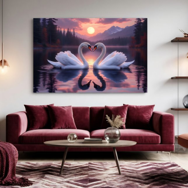 Swans under the Moon of Love Canvas Print (Creator Uploaded)