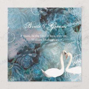 Swans vintage swirl teal pink invitation