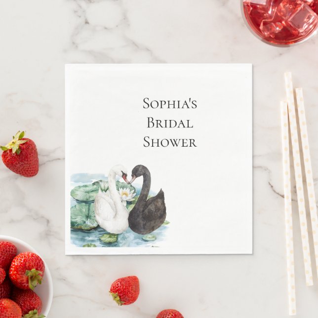 Swans Water Lilies Lake Romantic Bridal Shower Napkin (Insitu)