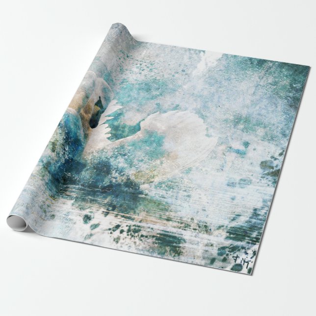 Swans with watercolor wrapping paper (Unrolled)