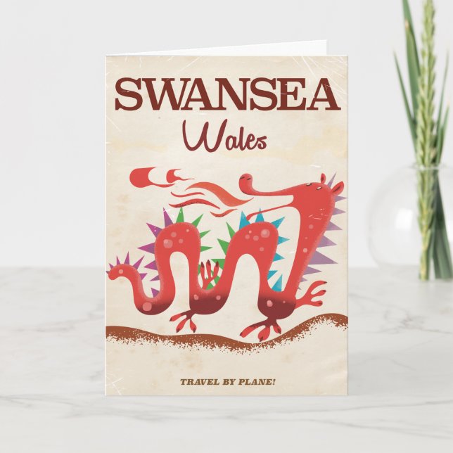 Swansea Wales Dragon poster Holiday Card (Front)