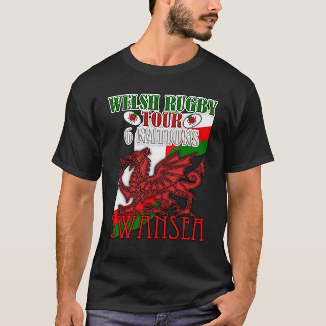 Swansea, Welsh Rugby Tour T Shirt Welsh Dragon (Front)