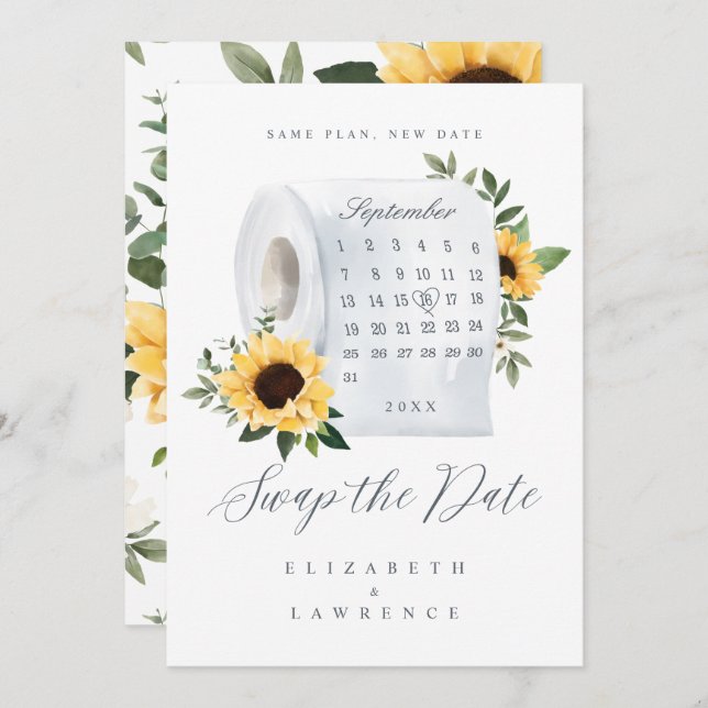 Swap the Date Sunflower Toilet Paper Roll Calendar Save The Date (Front/Back)