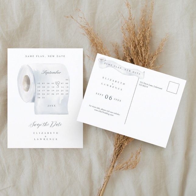 Swap the Date Toilet Paper Roll Calendar Announcement Postcard (Swap the Date Toilet Paper Roll Calendar Announcement Postcard)