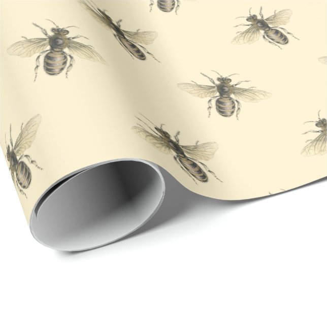 Swarm Honeybees Beekeeper Decoupage Pale Yellow    Wrapping Paper (Roll Corner)