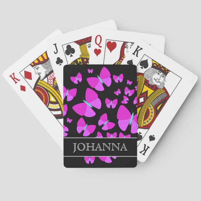 Swarm of Artistic Butterflies + Custom Name Playing Cards (Back)