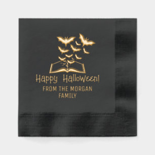 Swarming Bats Book Happy Halloween Wishes Name Foil Napkins