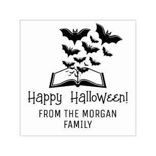 Swarming Bats Book Happy Halloween Wishes Name Self-inking Stamp