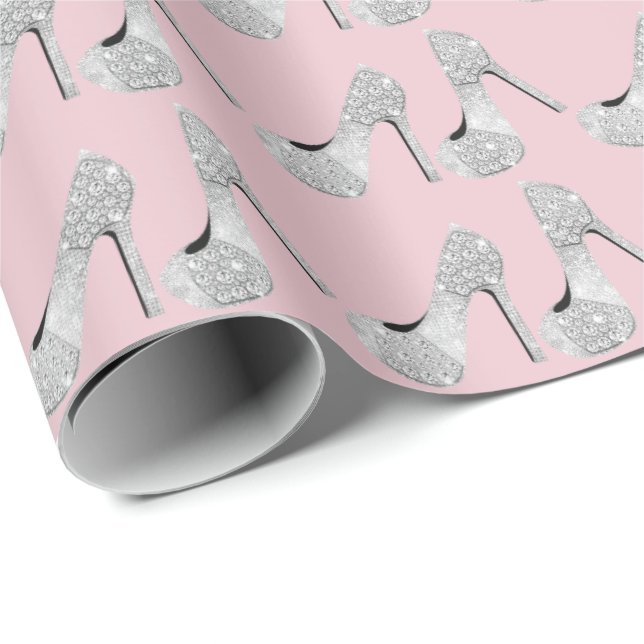 Swarovski Crystals Diamond High Heels Shoes Pink Wrapping Paper (Roll Corner)