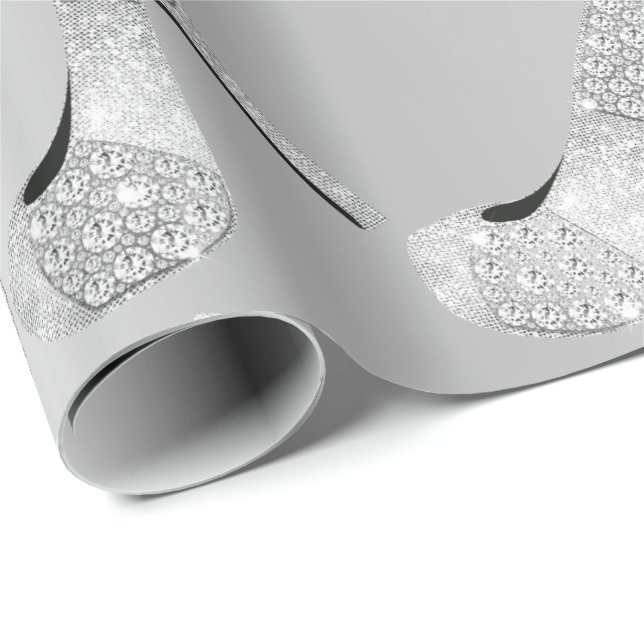 Swarovski Crystals Diamond High Heels Shoes Silver Wrapping Paper (Roll Corner)