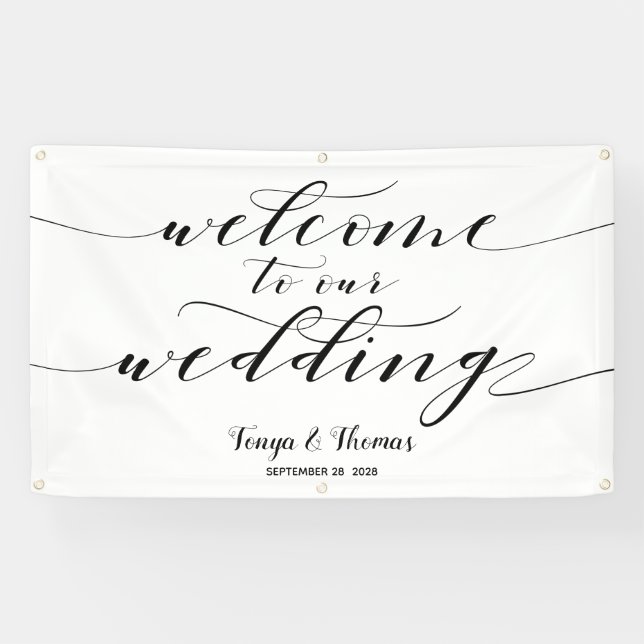 Swash Black Calligraphy Welcome To Our Wedding Banner (Horizontal)