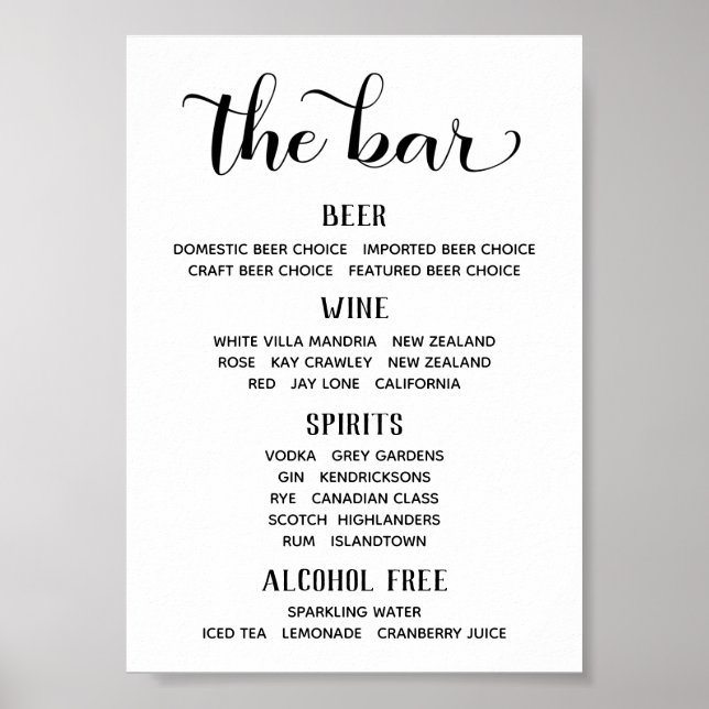 Swash Font Calligraphy Classic Bar Menu Sign (Front)