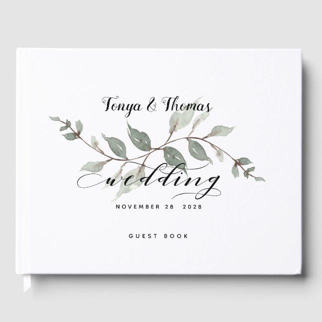 Swash Font Calligraphy Wedding Guest Book (Front)