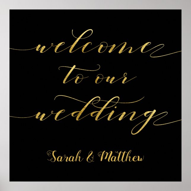Swash Font Gold Calligraphy Welcome To Our Wedding Poster (Front)