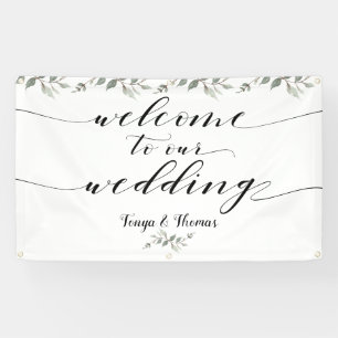 Swash Font Writing Calligraphy Greenery Wedding Banner