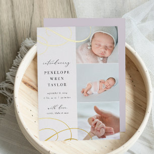 Swash Multi Photo Gold Foil Birth Announcement