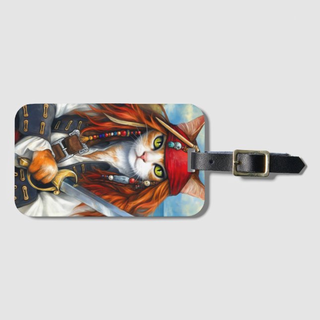 Swashbuckler Pirate Cat | Fantasy Character Art Luggage Tag (Front Horizontal)