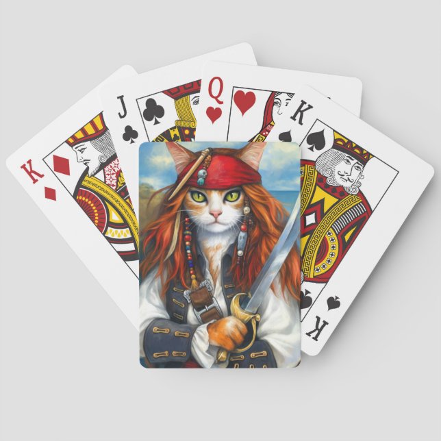 Swashbuckler Pirate Cat | Fantasy Character Art Playing Cards (Back)