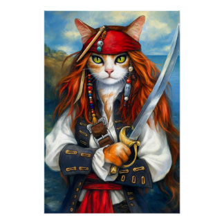 Swashbuckler Pirate Cat | Fantasy Character Art Poster