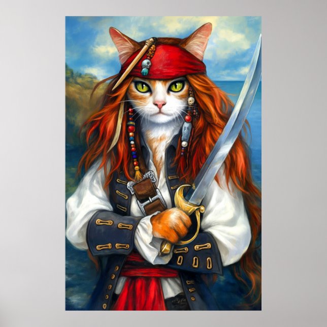 Swashbuckler Pirate Cat | Fantasy Character Art Poster (Front)