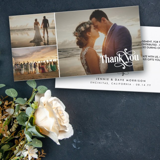 Swashy Retro Font 3 Wedding Photos Thank You Card (Creator Uploaded)