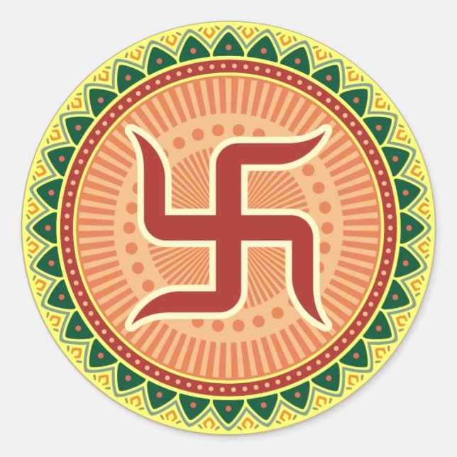Swastika with Traditional Indian style Mandana Classic Round Sticker (Front)