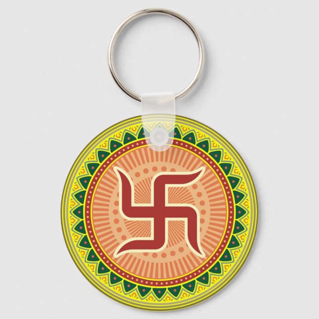 Swastika with Traditional Indian style Mandana Key Ring (Front)
