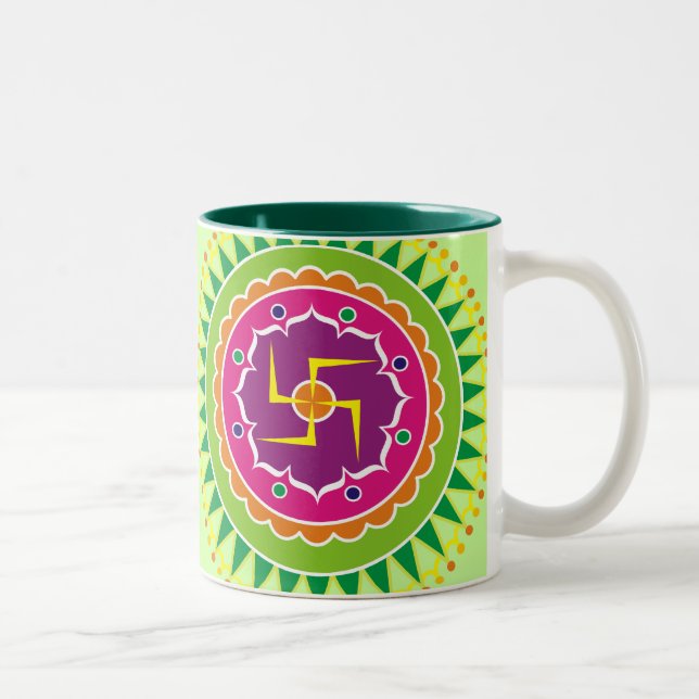 Swastika with Traditional Indian style Mandana Two-Tone Coffee Mug (Right)