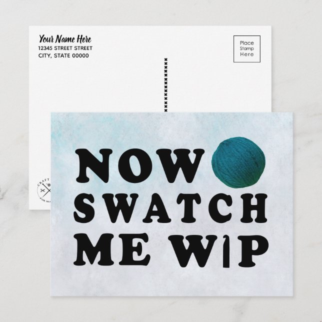 Swatch Me WIP Crochet Teal Yarn Crafts Postcard (Front/Back)