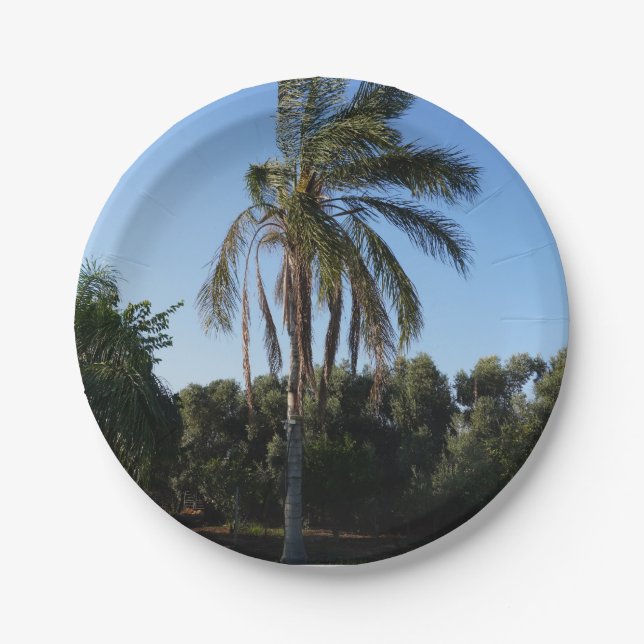Swaying Palm Tree Under a Clear Sky Paper Plate (Front)