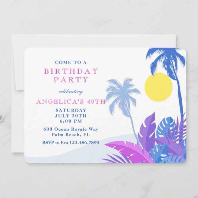 Swaying Palm Trees Birthday Invitation (Front)