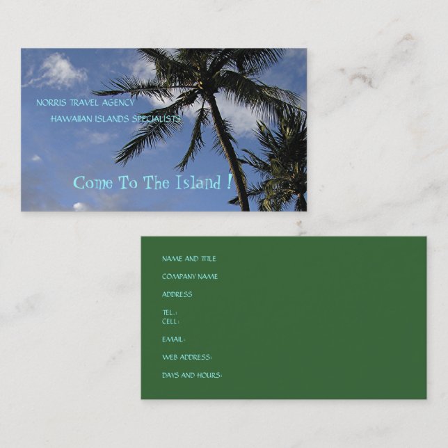 "Swaying Palm Trees, Blue Sky,White Clouds" photog Business Card (Front/Back)
