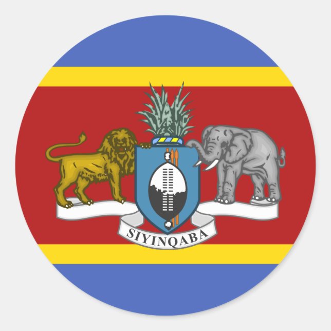 Swazi Flag & Coat of Arms, Flag of Eswatini Classic Round Sticker (Front)