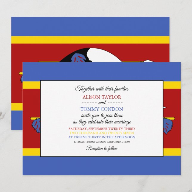 Swazi Flag, Flag of Eswatini Wedding Invitation (Front/Back)