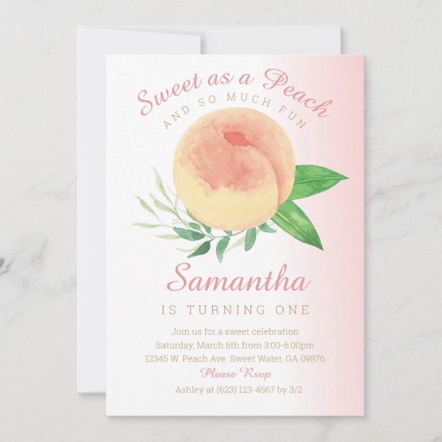 Sweat as a Peach Birthday Invitation (Front)