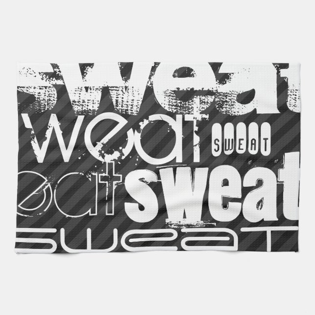 Sweat; Black & Dark Grey Stripes Tea Towel (Horizontal)