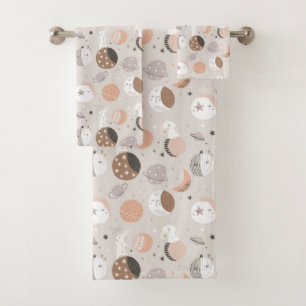 Sweat Dream Bunnies In Space Pattern Bath Towel Set