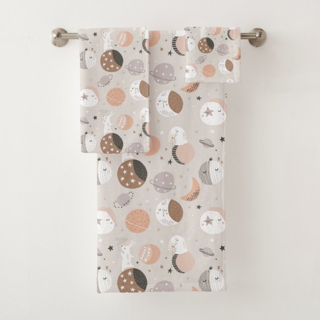 Sweat Dream Bunnies In Space Pattern Bath Towel Set (Insitu)