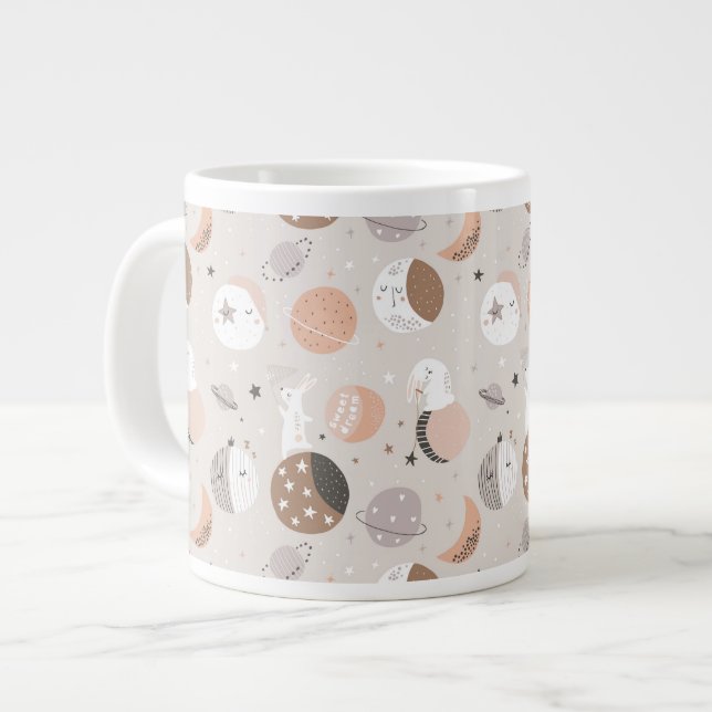 Sweat Dream Bunnies In Space Pattern Large Coffee Mug (Front Left)