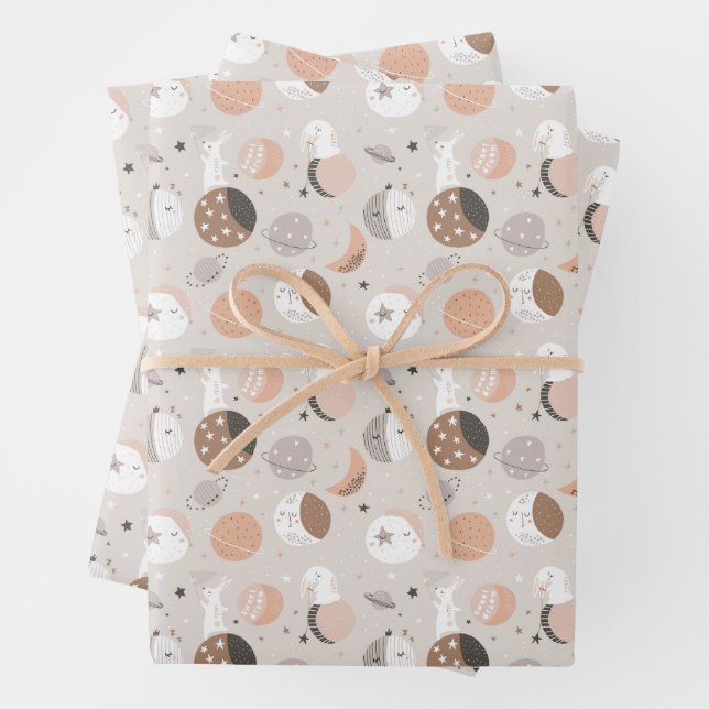 Sweat Dream Bunnies In Space Pattern Wrapping Paper Sheet (In situ)