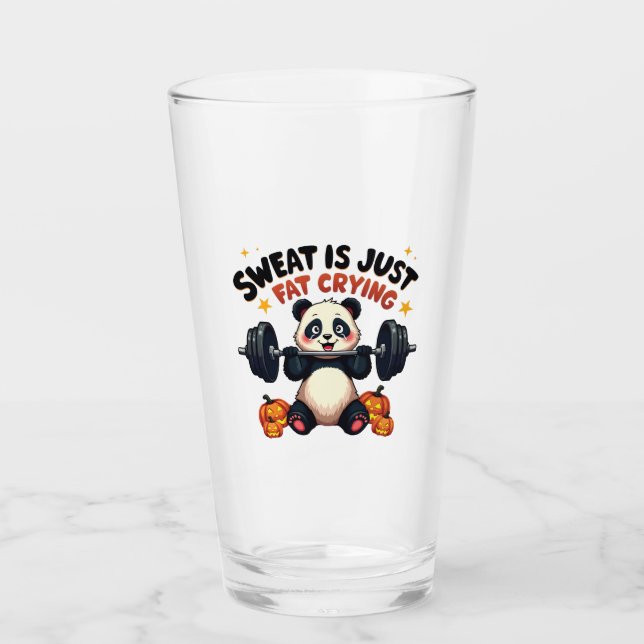 Sweat is Just Fat Crying Funny Panda Fitness Gym Glass (Front)