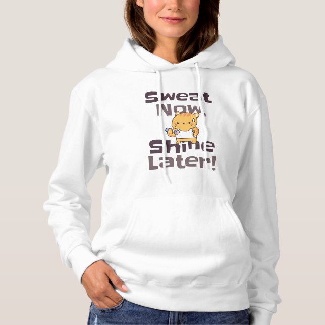 Sweat Now, Shine Later – Cute Fitness Cat Workout  Hoodie (Front)