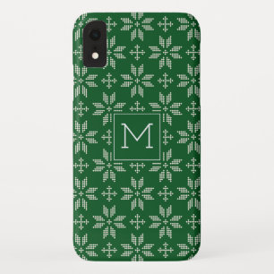 Sweater Green White FairIsle Xmas Holiday Monogram iPhone XR Case