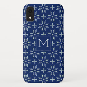 Sweater Navy White FairIsle Xmas Holiday Monogram iPhone XR Case