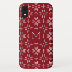 Sweater Red White FairIsle Christmas Monogram iPhone XR Case