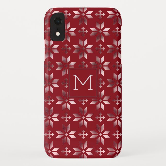 Sweater Red White FairIsle Christmas Monogram Case-Mate iPhone Case (Back)
