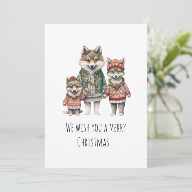 Sweater Wearing Wolf Family Holiday Card (Standing Front)
